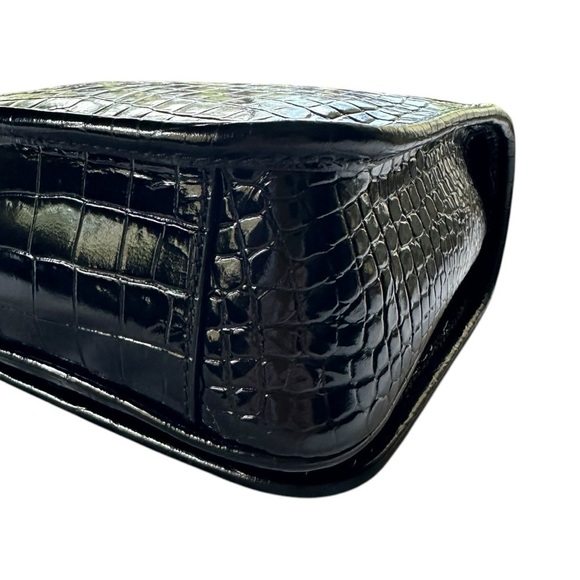 Saint Laurent Black Croc-Embossed Leather Crossbody Bag - Picture 8 of 15